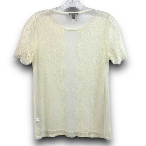 Express Sheer Lace Short Sleeve Top Blouse Eyelish Trim Cream Off White Size XS - Picture 5 of 7